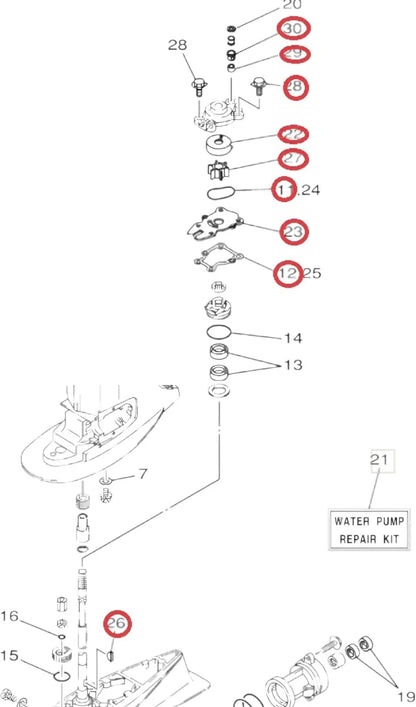 Water Pump Housing Kit for Yamaha 25 30 40 hp Outboard (4-Stroke)
