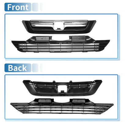 Front Bumper Grille for Honda CR-V (2007-2009) - Chrome Silver Tone Black Set