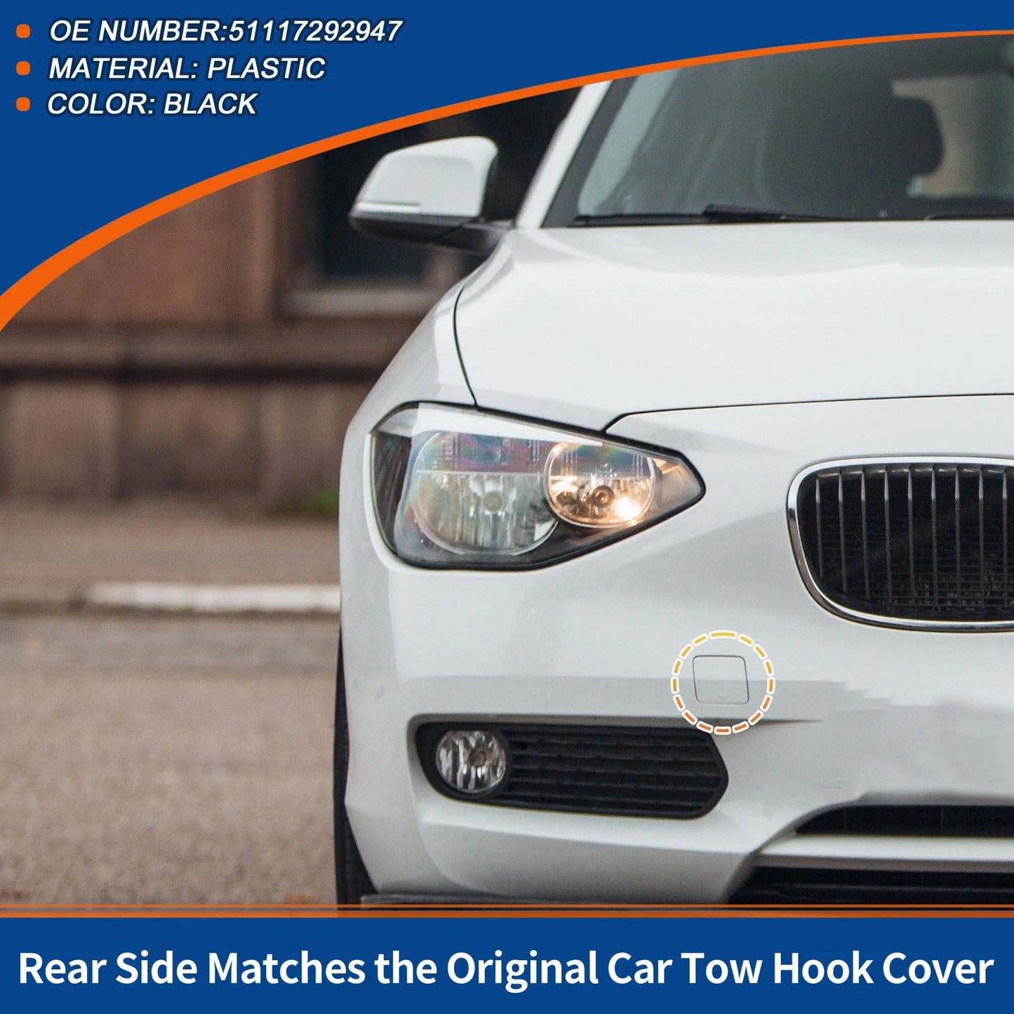Tow Hook Cover for BMW 1 Series F20 F21 (2012–2019) No. 51117292947 Black
