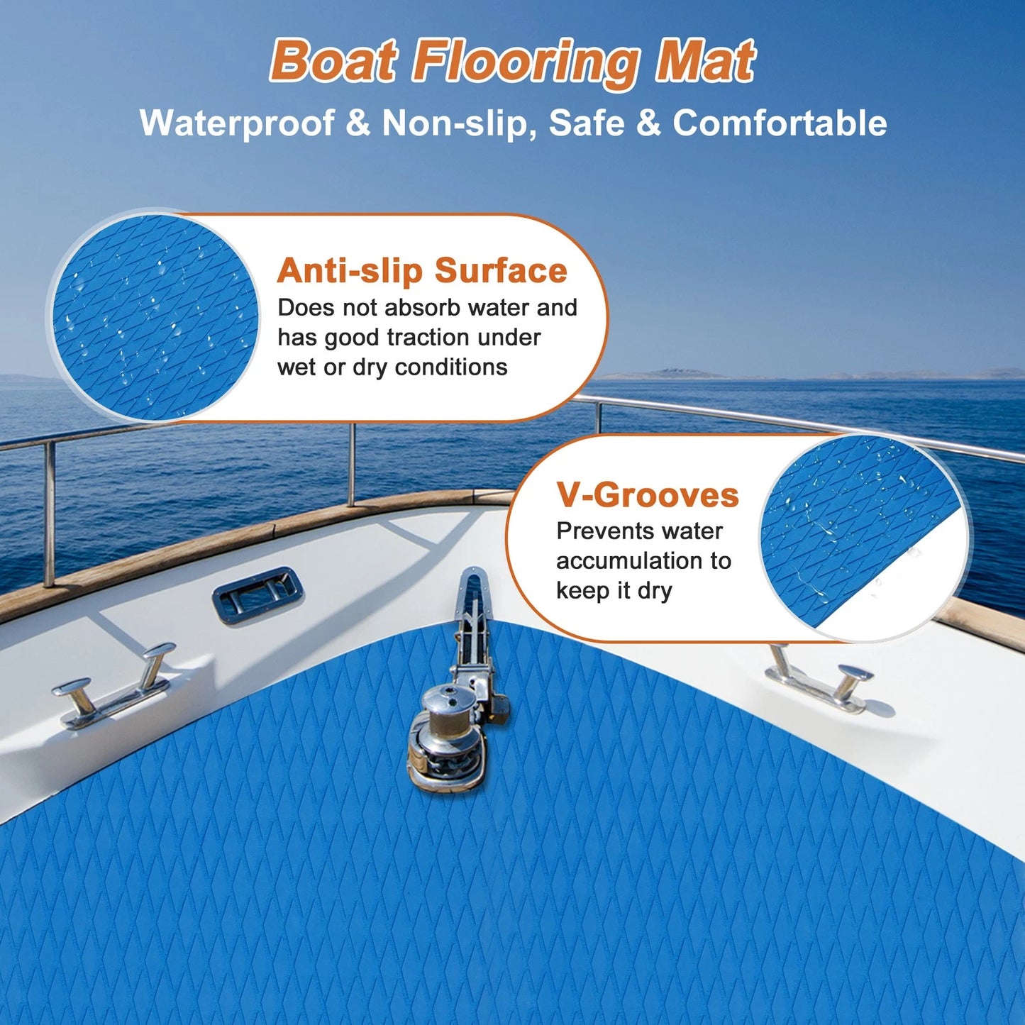 Self-Adhesive Boat Flooring Strip for Various Models (48" L x 17" W, Blue)