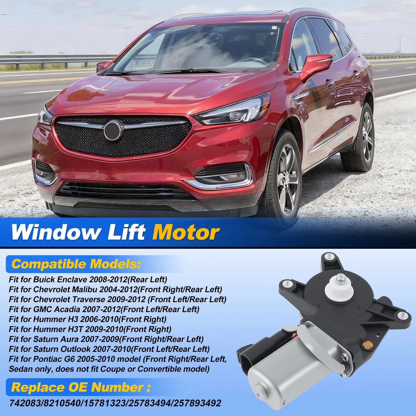 Power Window Motor for Buick Enclave (2008–2012) Rear Left 742083/8210540