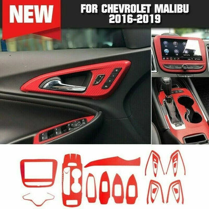Red Carbon Fiber Interior Trim Stickers for Chevrolet Malibu (2016–2019)