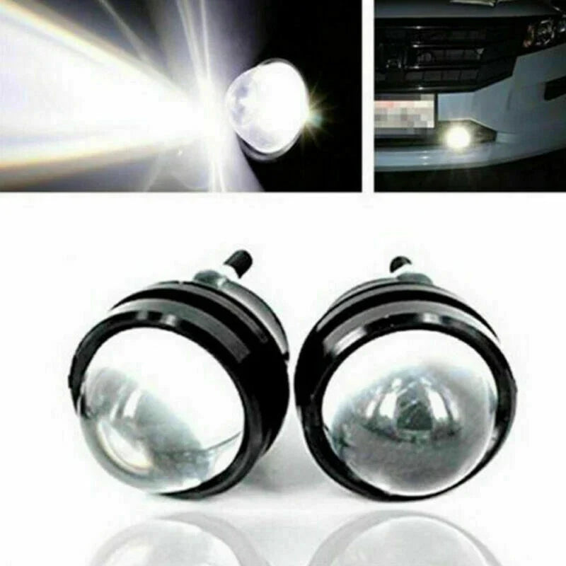 2 x LED White Fish Eye Car DRL 15W Projector Lens Fog Lamps Daytime Running Light