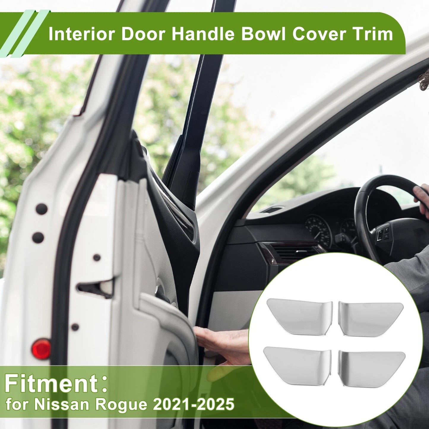 Interior Door Handle Bowl Cover Trim for Nissan Rogue (2021–2025) Silver Tone