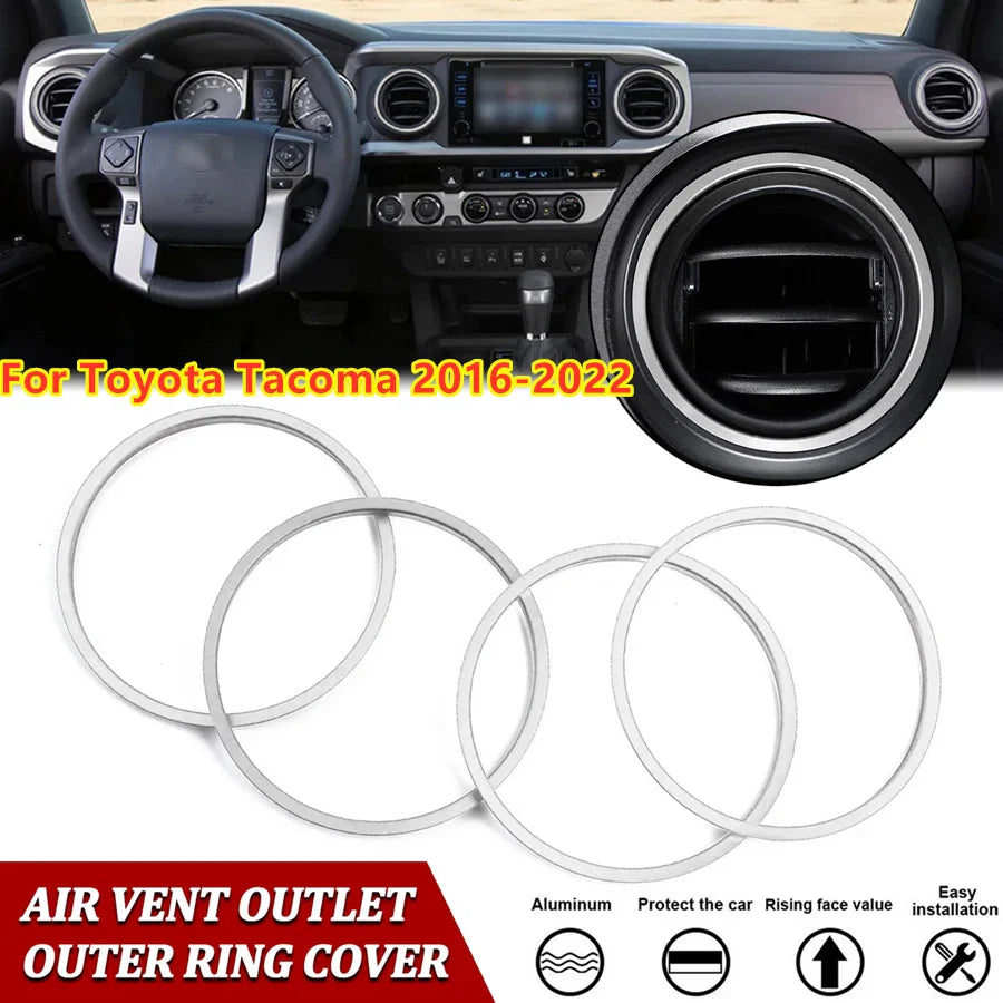 4x Interior A/C Vent Outlet Ring Trim Cover Decor for Toyota Tacoma (2016–2022)