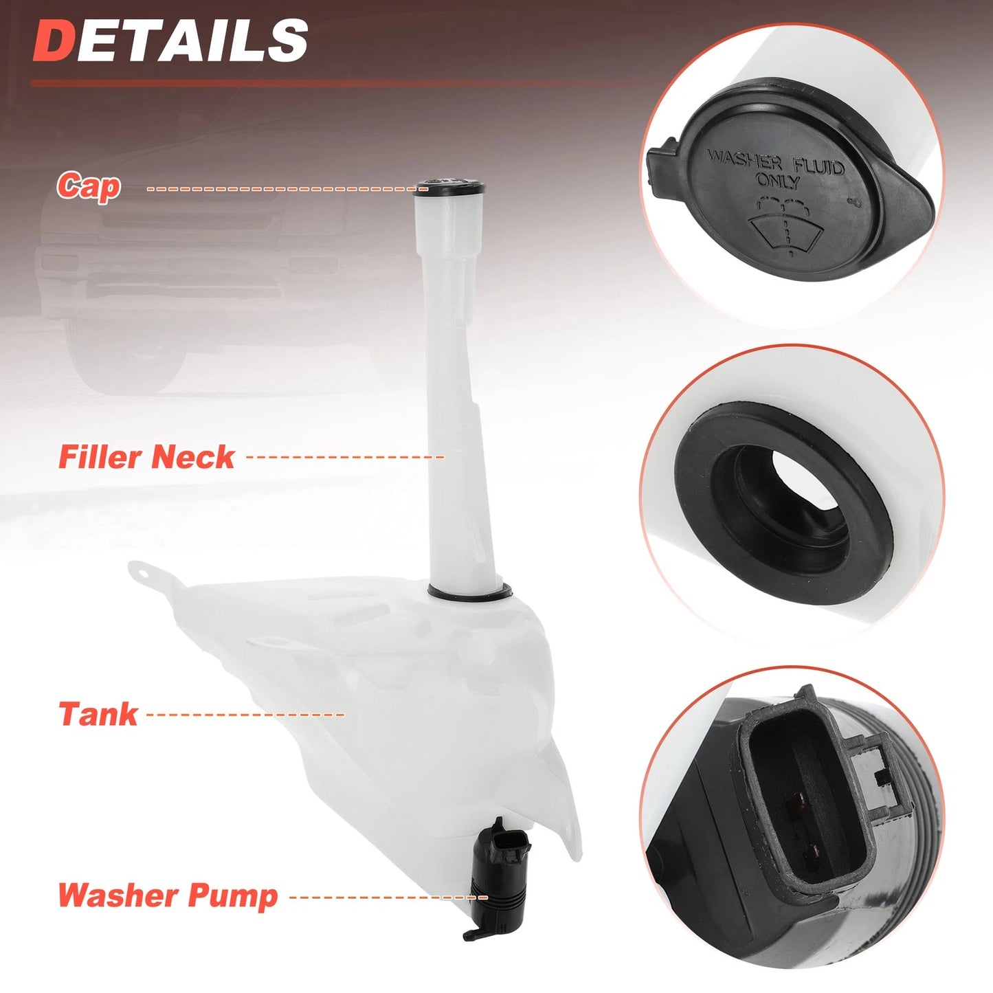 Windshield Washer Reservoir Tank w/Fluid Pump & Cap for Toyota Tacoma (1995–2004)
