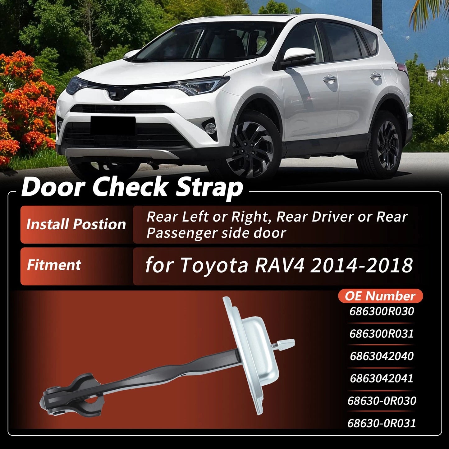 Set of 2 Rear LH RH Door Check Strap Limiter for Toyota RAV4 (2014–2018) 686300R030/6863042040