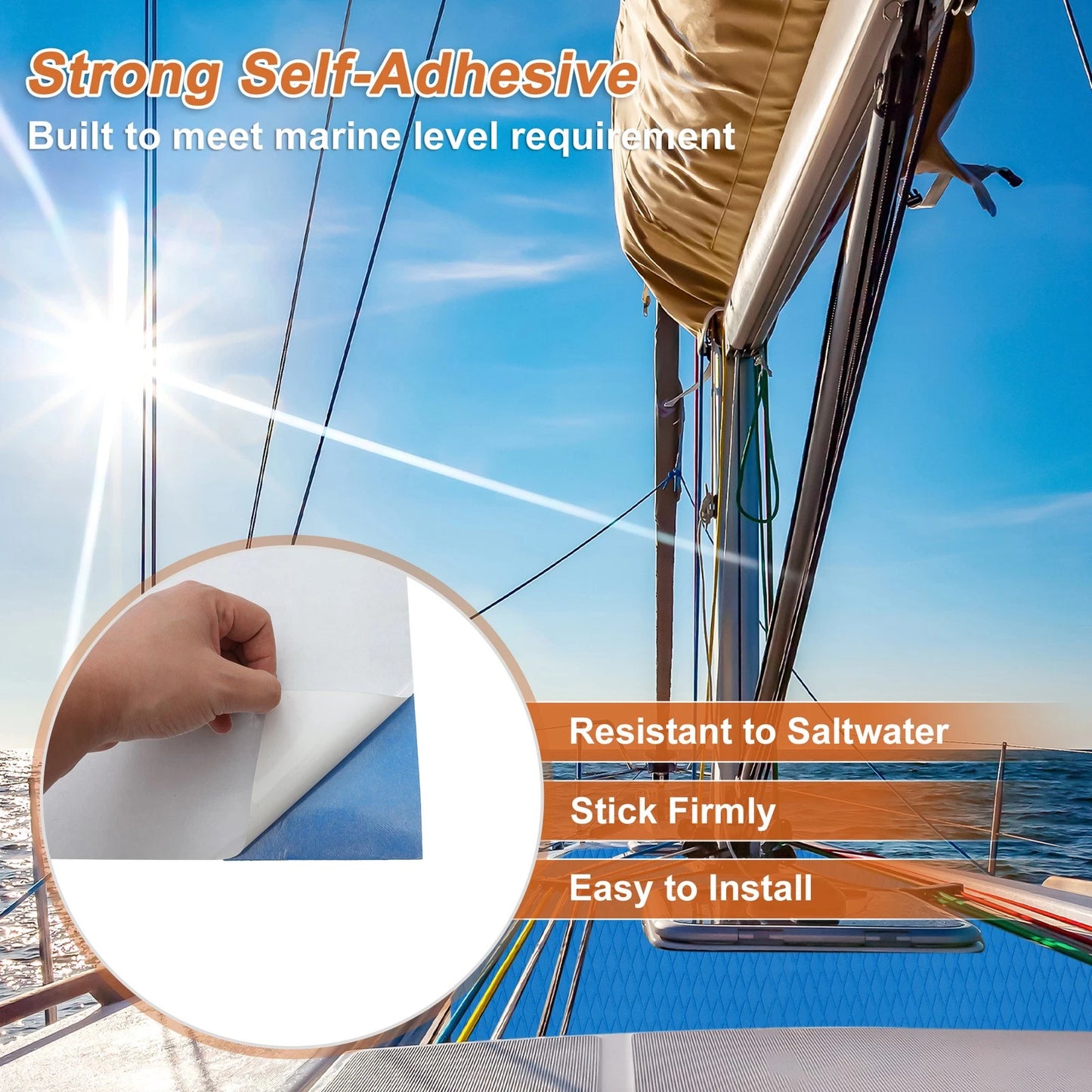 Self-Adhesive Boat Flooring Strip for Various Models (48" L x 17" W, Blue)