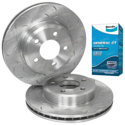 Set of 2 Drilled & Slotted Front Disc Rotors with Brake Pads for Falcon BA BF FG (2002–2012)