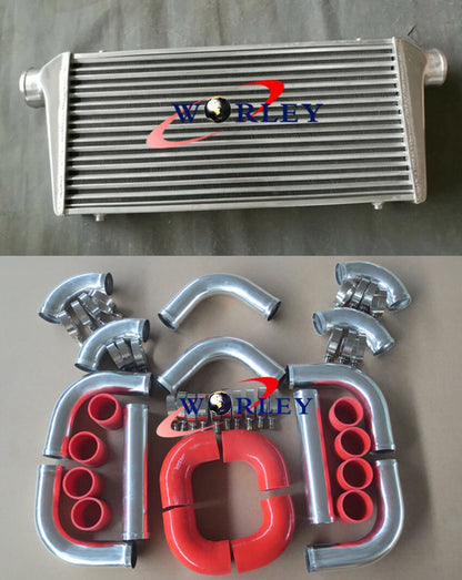 Intercooler with 3" Aluminium Piping & Blue Silicone Hose Kit for Universal (300x600x70mm)