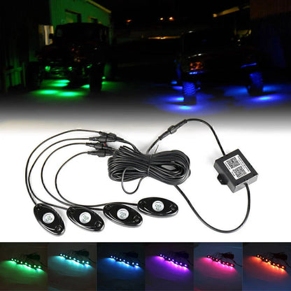 4x RGB LED Rock Lights for Car - Wireless Bluetooth Music Control Lamp