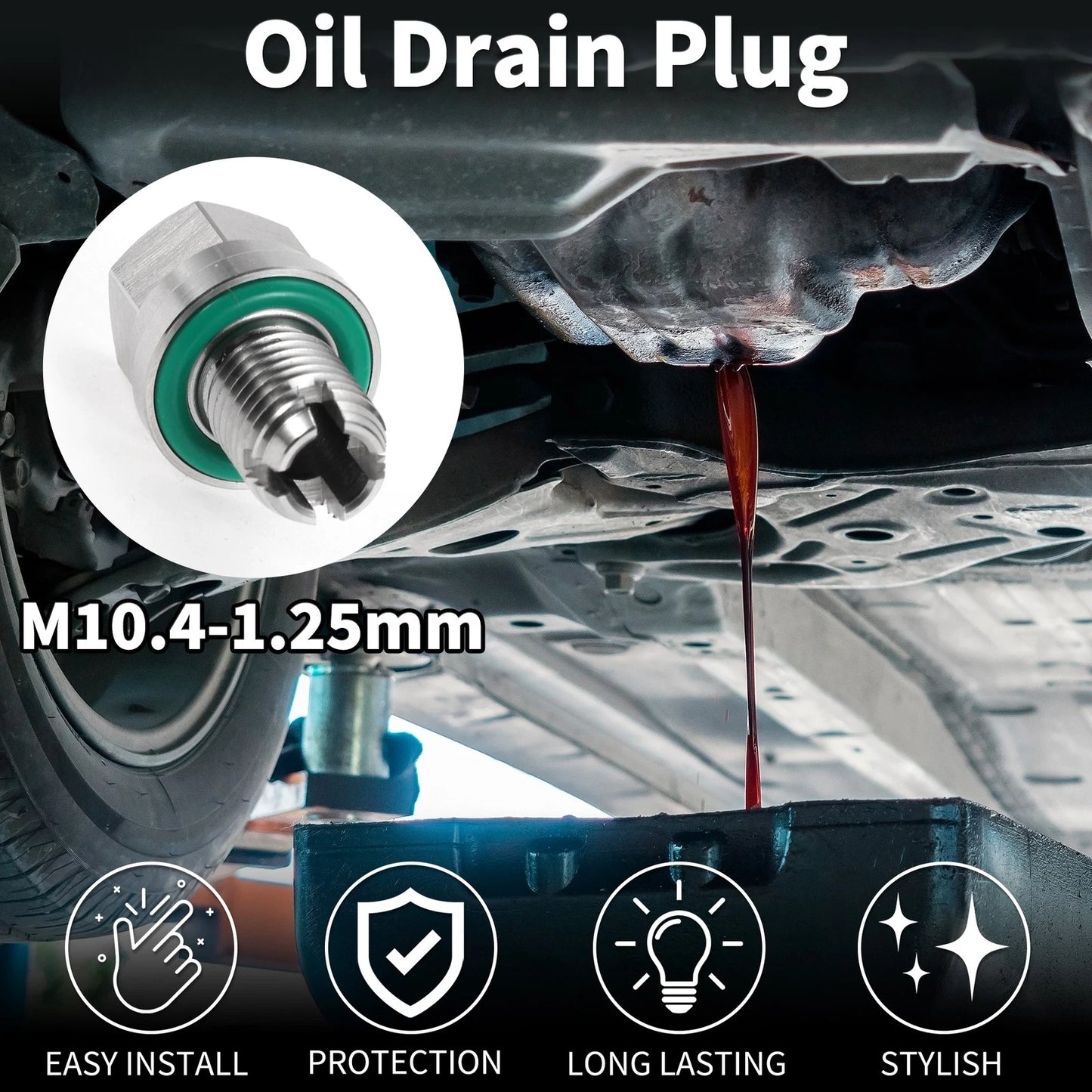 Set of 1 M10.4-1.25mm Copper Oil Drain Plug with Gasket for Car Motorcycle