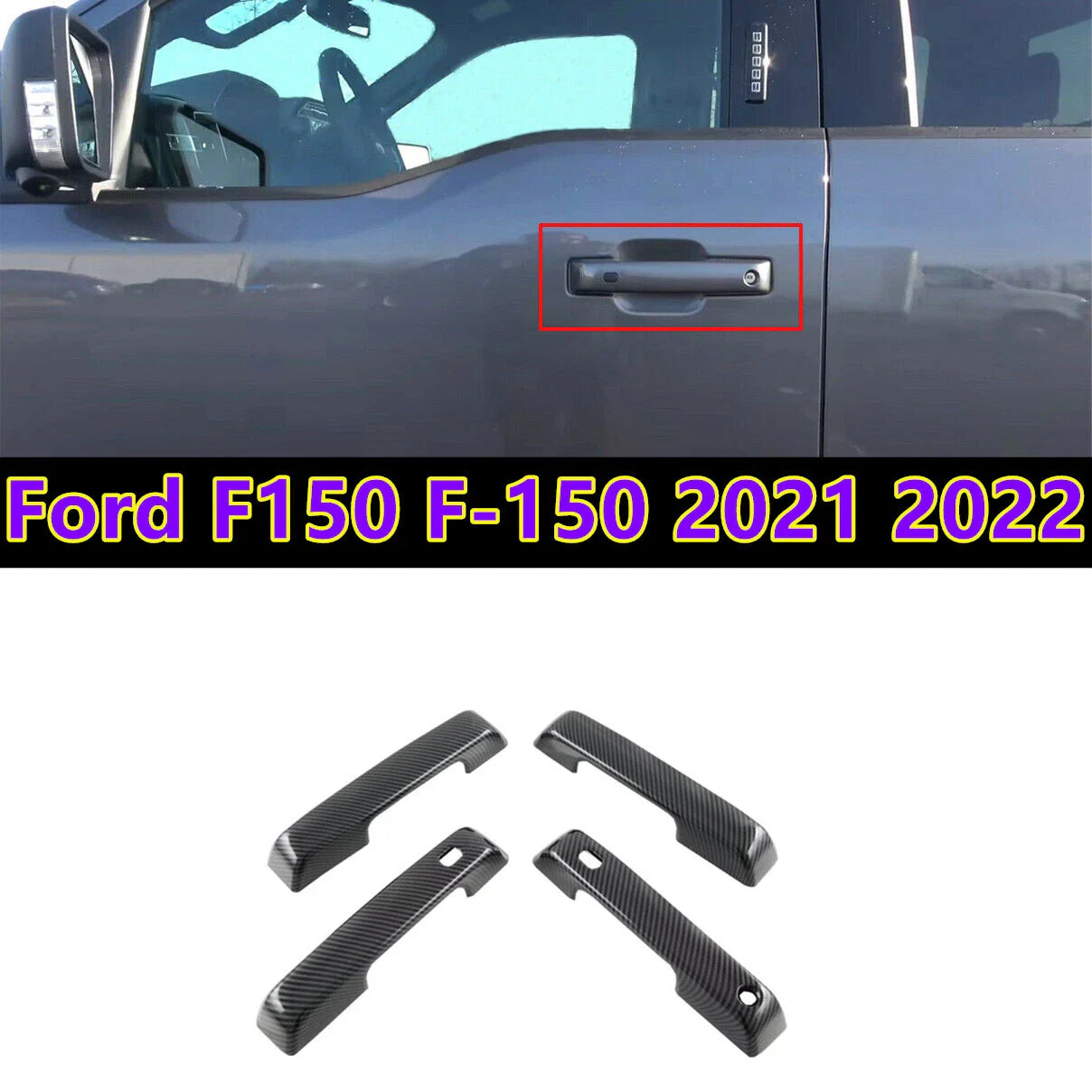 4Pcs / Carbon Fiber Side Door Handle Cover Trim Set for Ford F150 F-150 (2021–2022)