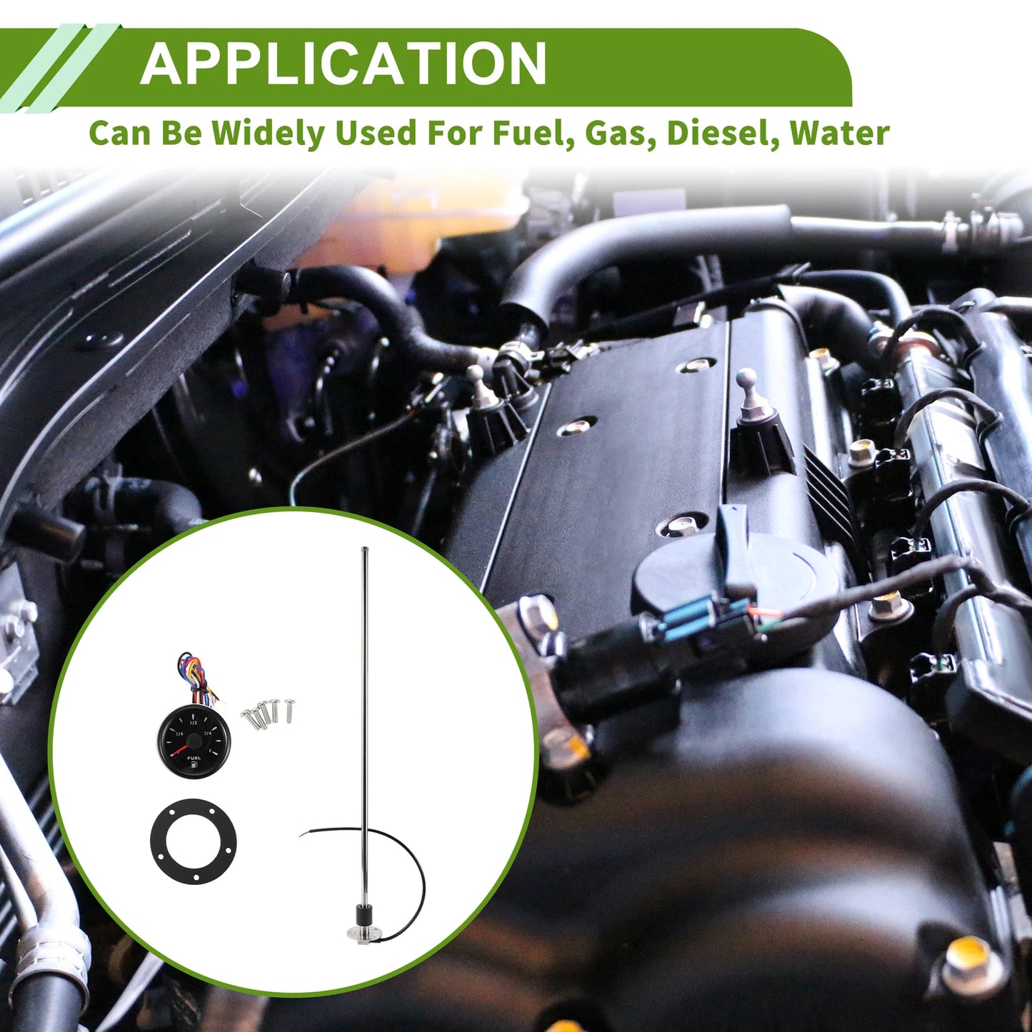 Fuel Sending Unit and Gauge Kit 0-190 Ohm for Boat Car Vehicle (0-190)