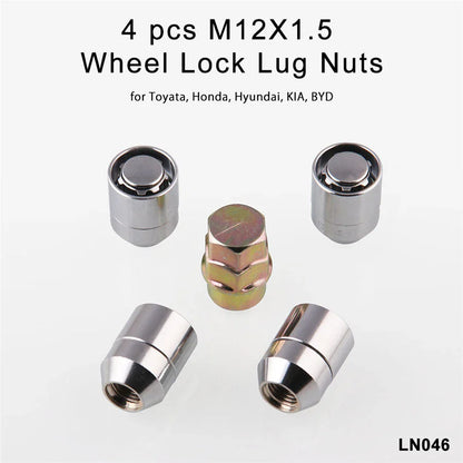 4 x Steel Wheel Nuts M12x1.5C & Key Anti-Theft Lock for Honda Toyota