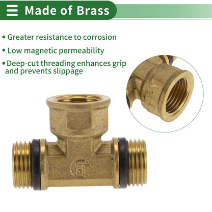 Set of 2 Brass Pipe Fittings 1/2" Male x 1/2" Female Tee with Gasket