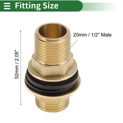 Brass Pipe Fittings 1/2" Male Double External Thread Connector Set of 2