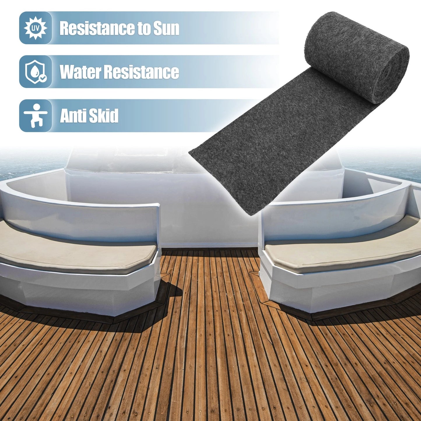 Boat Carpet Pad Decking Sheet Mat for Boat Trailers (157"x8"x0.24") Dark Gray