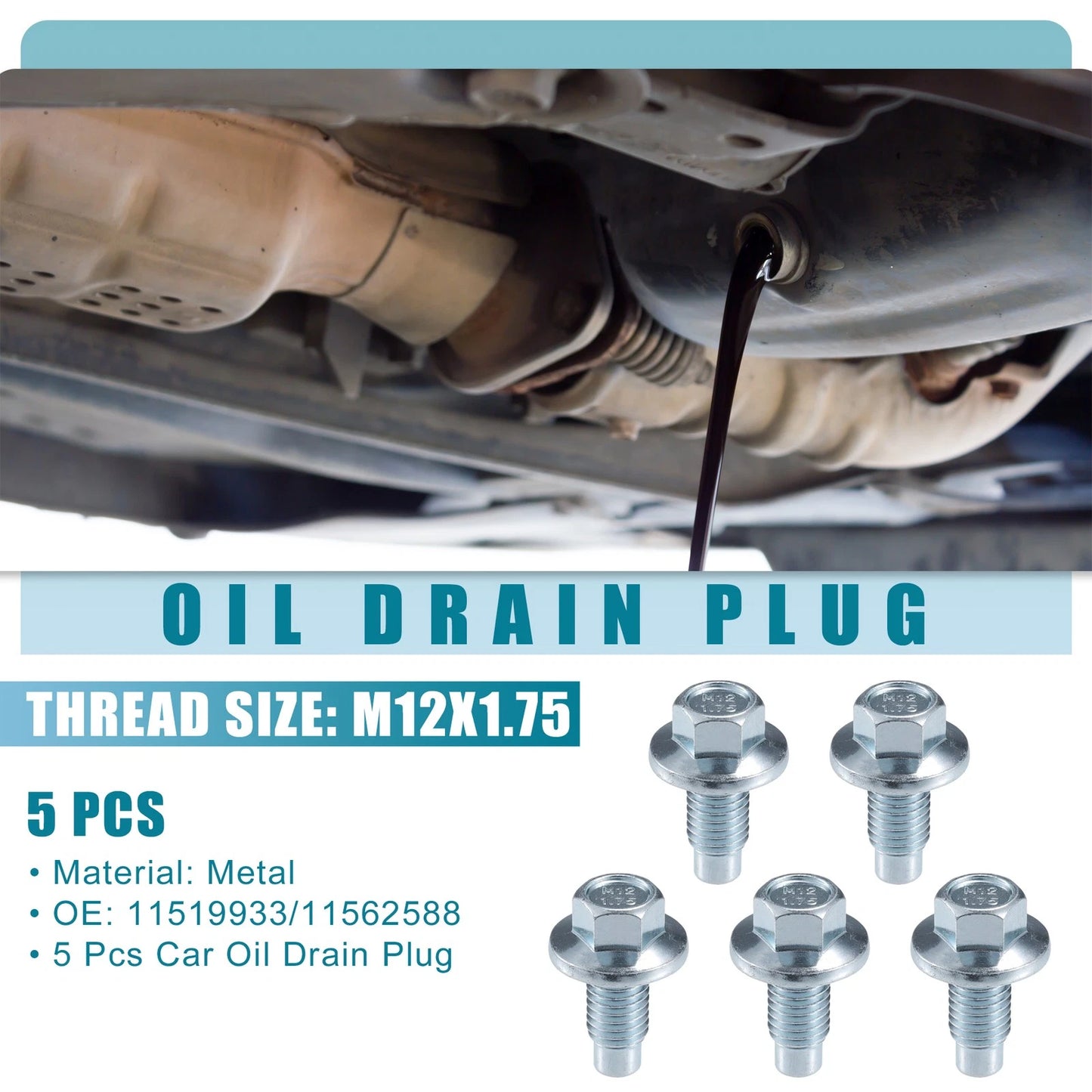 5 Pcs Oil Drain Plug No. 11519933/11562588 for Buick Enclave (2008–2017)