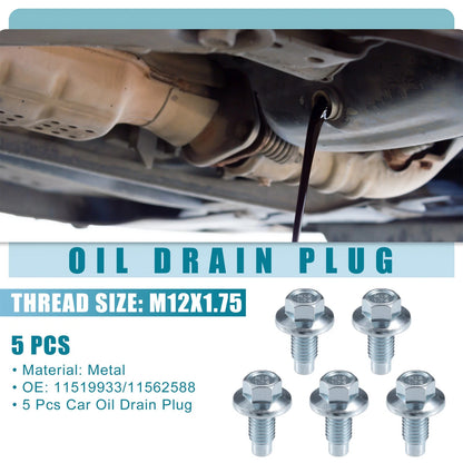 5 Pcs Oil Drain Plug No. 11519933/11562588 for Buick Enclave (2008–2017)