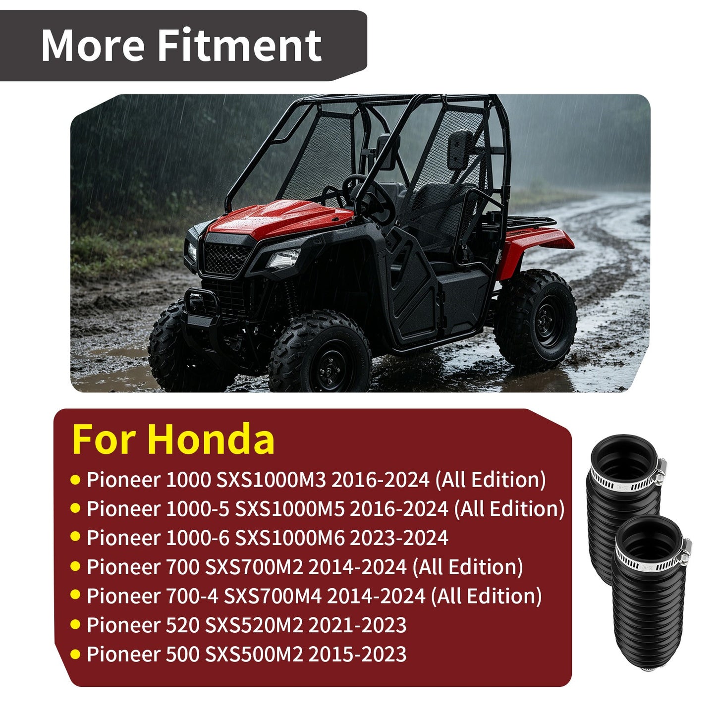 2X Tie Rod Boot with Clamp for Honda Pioneer 700/700-4 (2014–2024)
