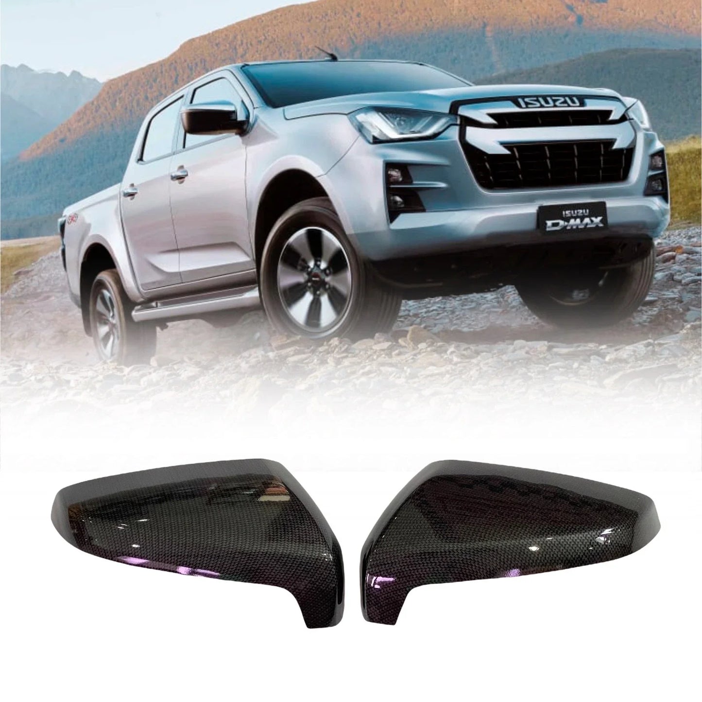 Carbon Fiber Black Mirror Cover Trim for Isuzu D-Max, MU-X (2020-2022)