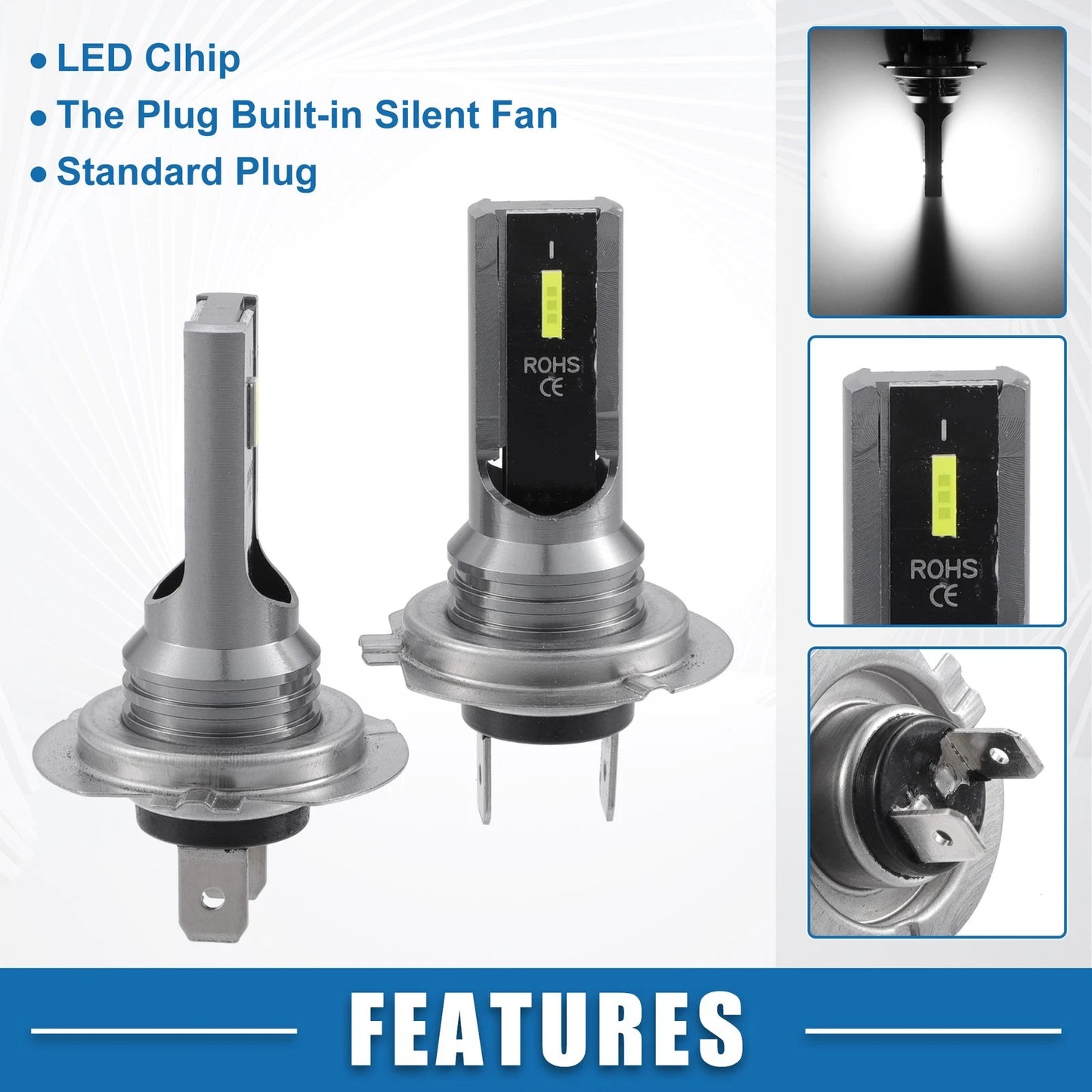 Set of 2 H7 LED Fog Light Bulbs for Auto Car (CSP Chips)