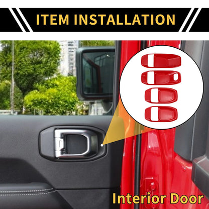 Set of 4 Interior Door Handle Bowl Cover Trims for Jeep Wrangler JL JLU Red