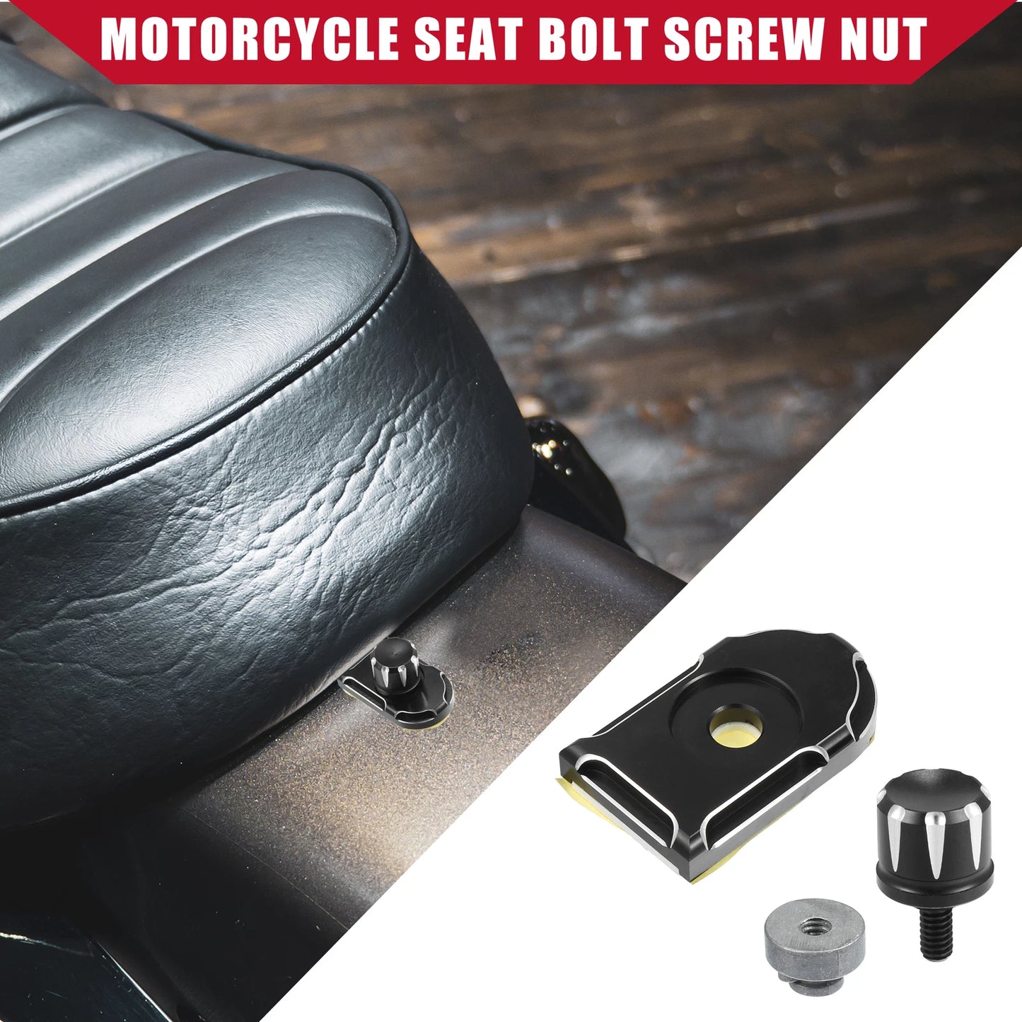 Set of 4 Seat Bolt Screws with Knob Cover Nuts for Harley Softail