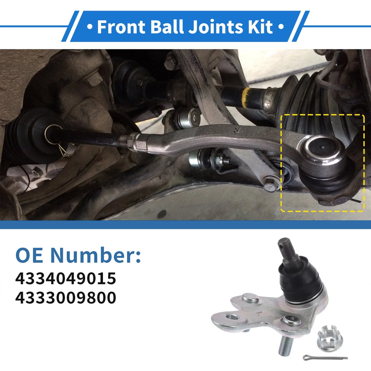 2X Front Lower Ball Joints for Toyota Sienna (2011–2020) No. 43340-49015/43330-09800