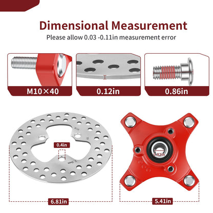 Set of 2 Red Wheel Hubs with Brake Discs for Honda TRX250X (2009–2014)