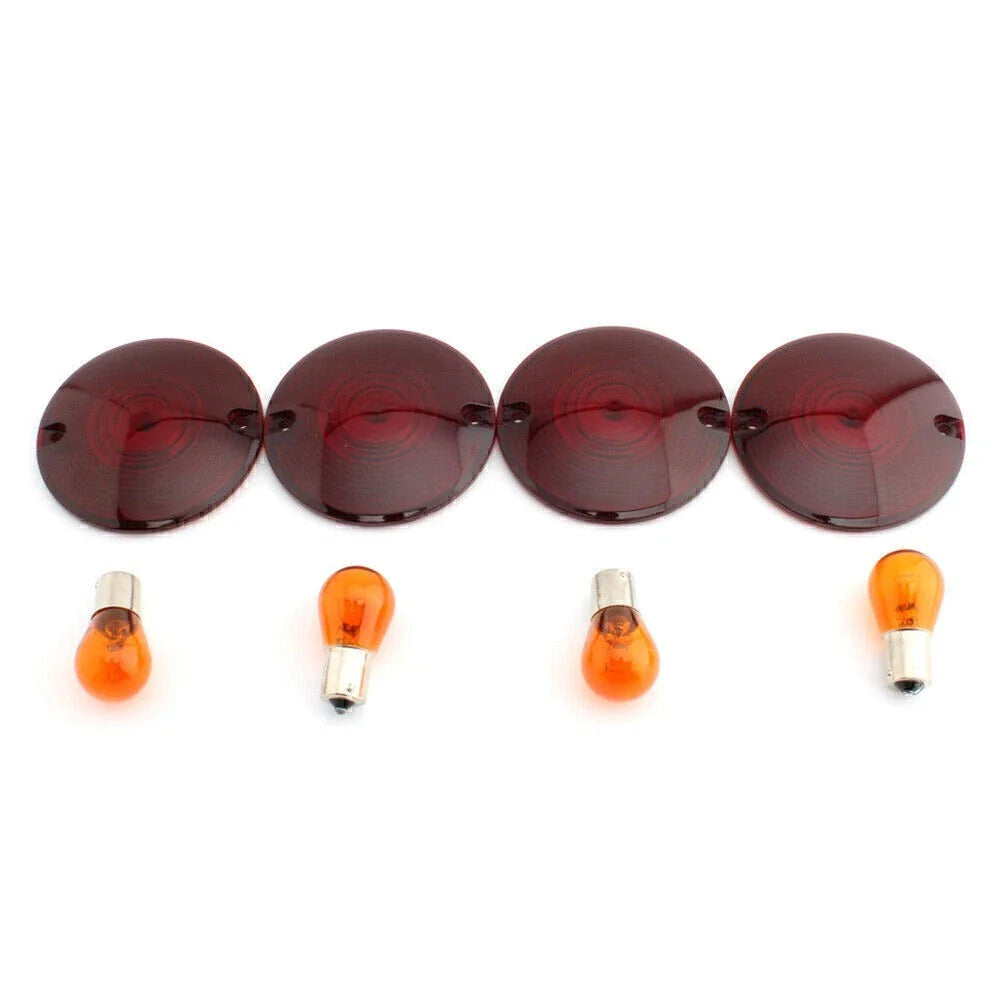 Amber Turn Signal Light Bulbs & Red Lens Cover for Harley Davidson Road King (1994-2010)