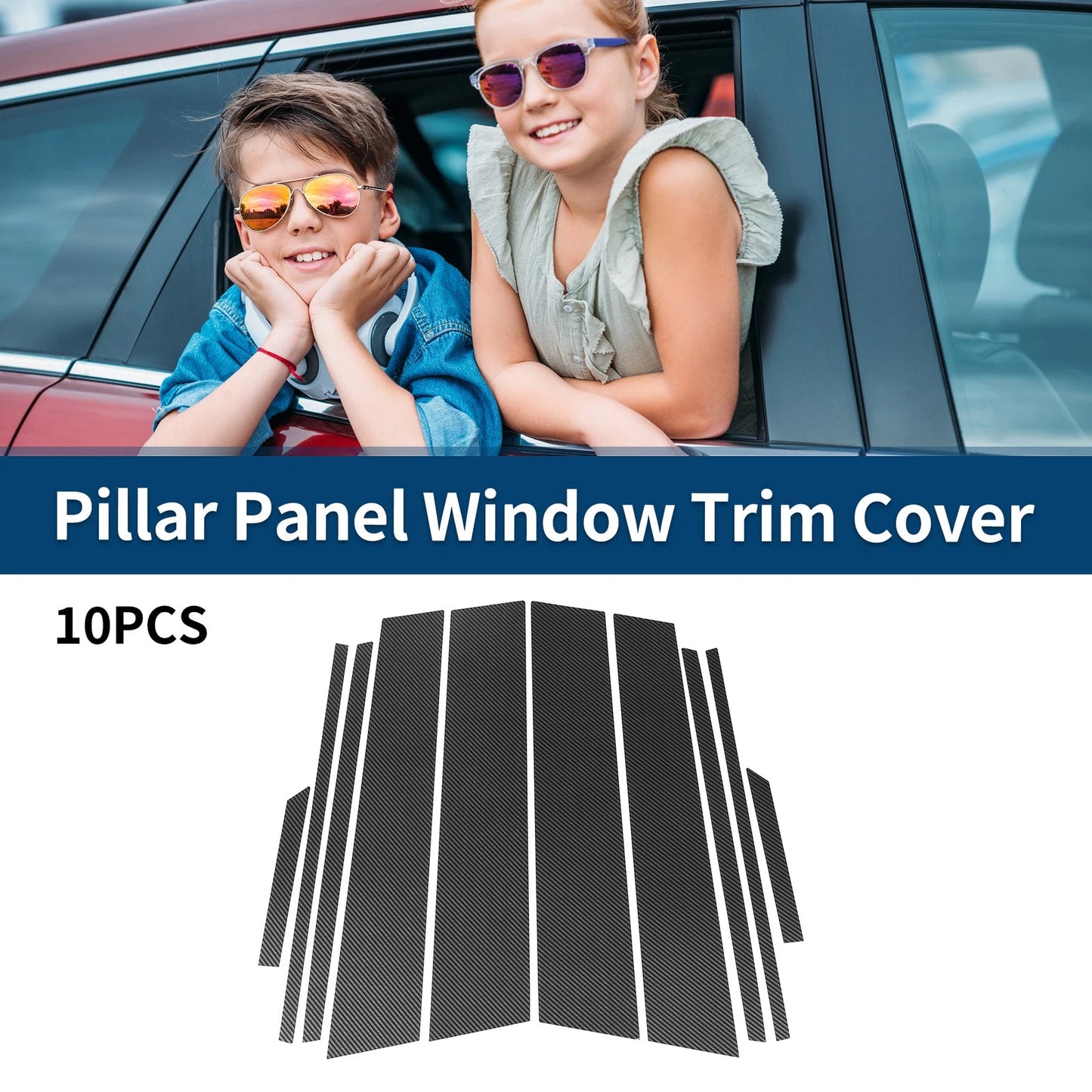 10X Car Pillar Window Trim Cover for Toyota RAV4 (2019–2023) Black Carbon Fiber