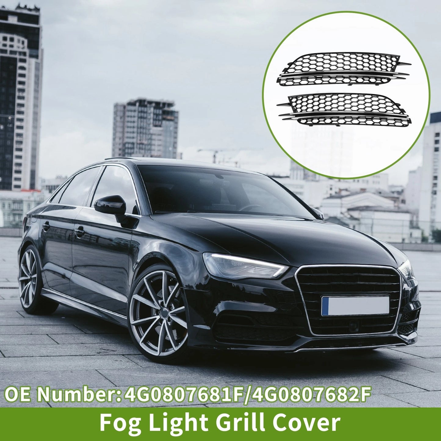 1 Pair Fog Light Grills for Audi A6 C7 (2011–2018) Black Silver Honeycomb