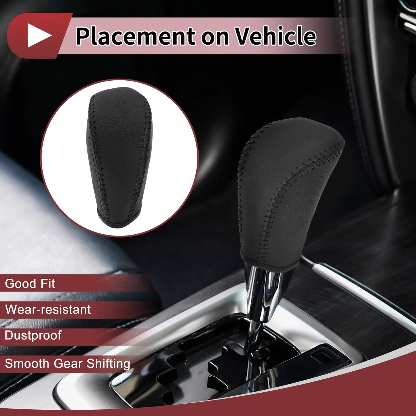 1 Pc Gear Shift Knob Cover for Subaru Forester (2006–2012) Black Faux Leather