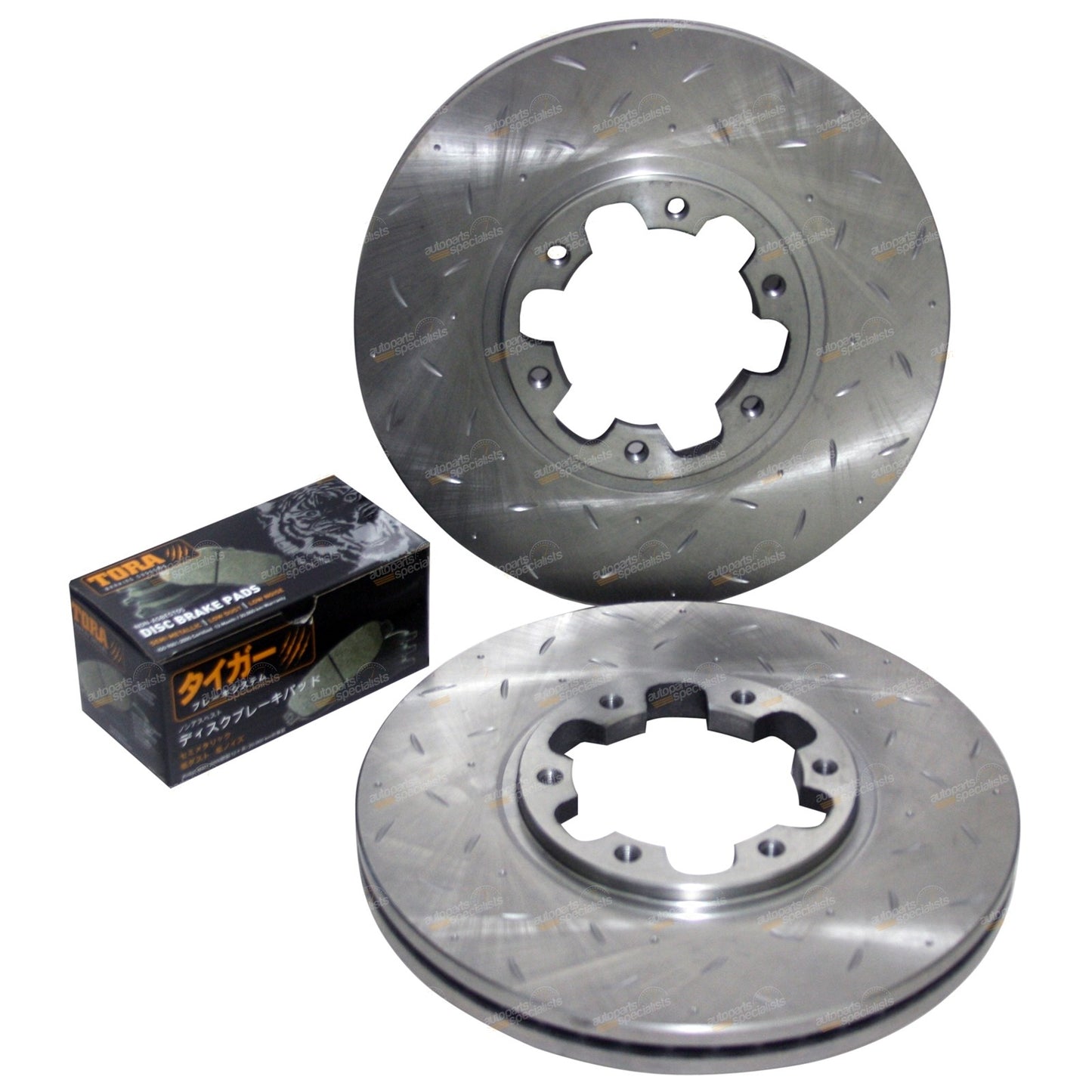 2 Front Dimple Drilled Slotted Brake Rotors + Pads for Navara D22 (2001–2015)