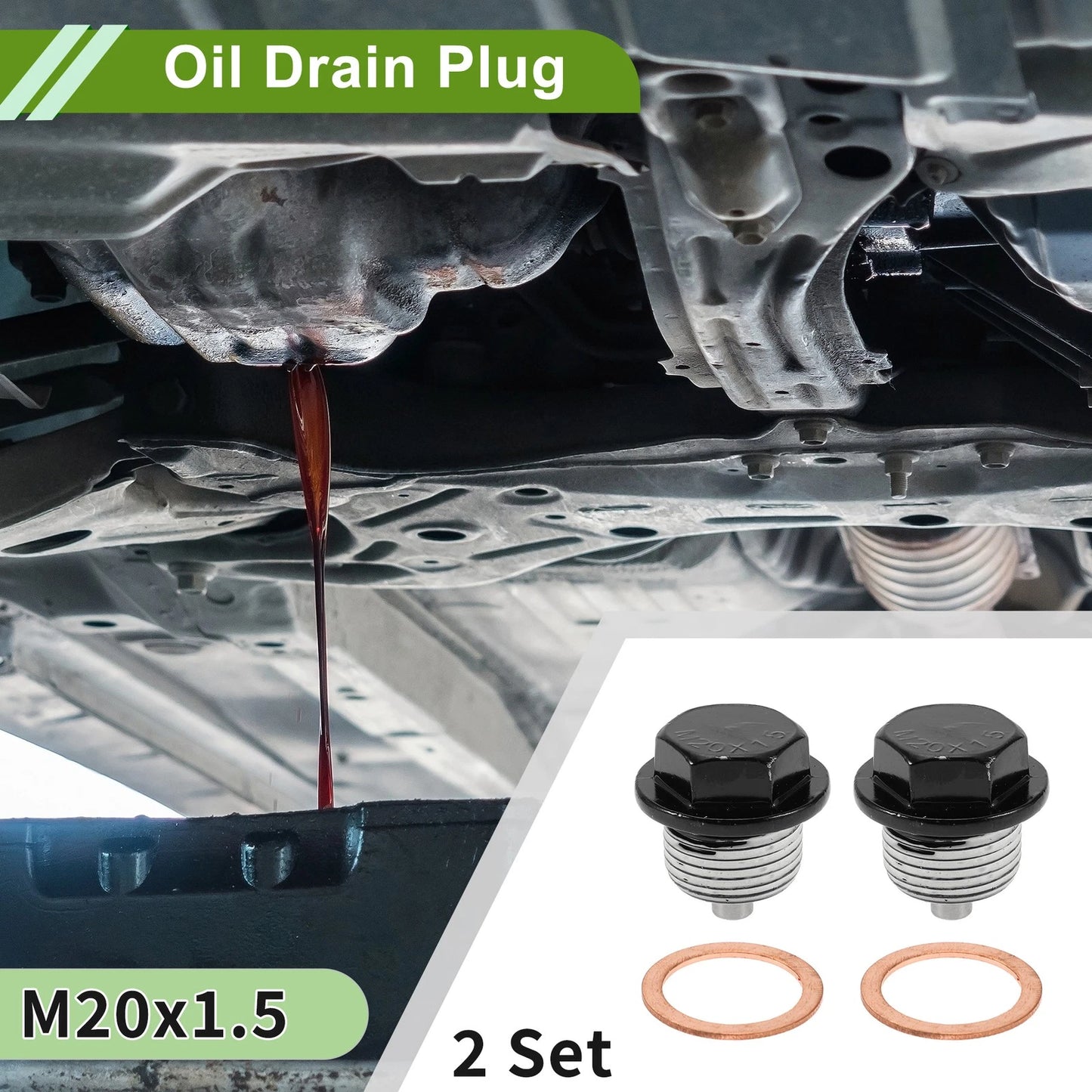 Set of 2 M20x1.5 Copper Oil Drain Plug with Gasket for Car Motorcycle