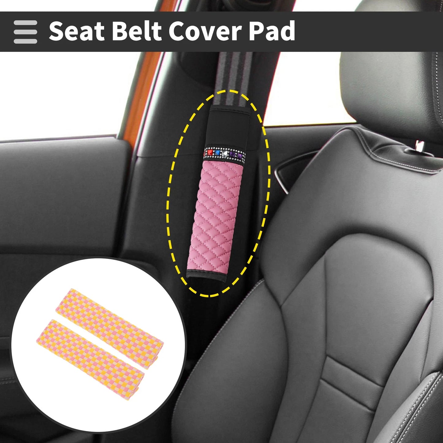 Set of 2 Yellow Pink Seat Belt Cover Pads for Universal Fit (24cm)