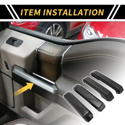 Set of 4 Interior Door Handle Cover Trims for Ford F-150 (2015–2020) Carbon Fiber Black