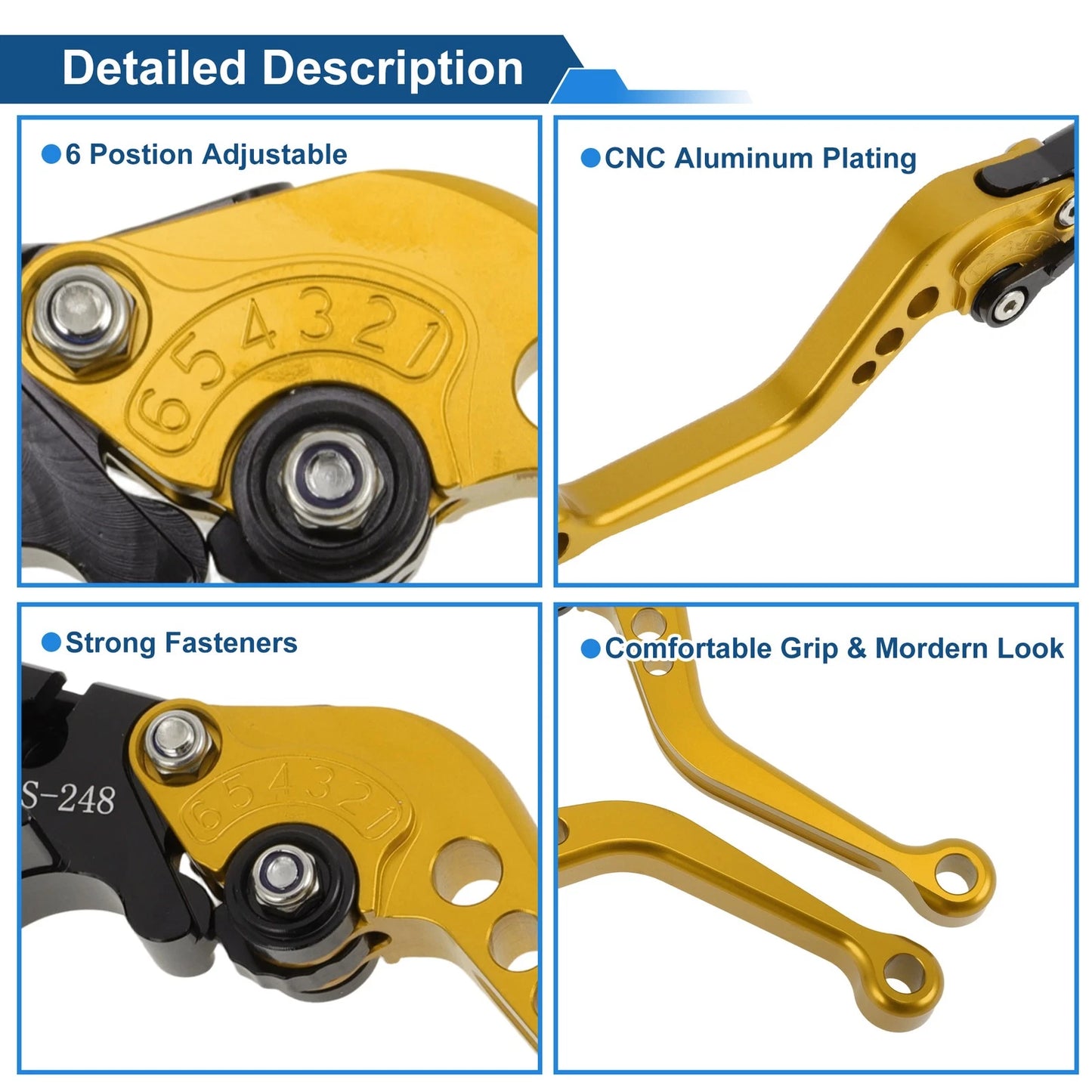 Adjustable Short Brake Clutch Levers for Suzuki GSR750/GSX-S750 (2011–2021) Gold Tone