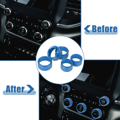 5 x Blue AC Radio Switch Knob Covers for Dodge Ram 1500 (2018-2020)