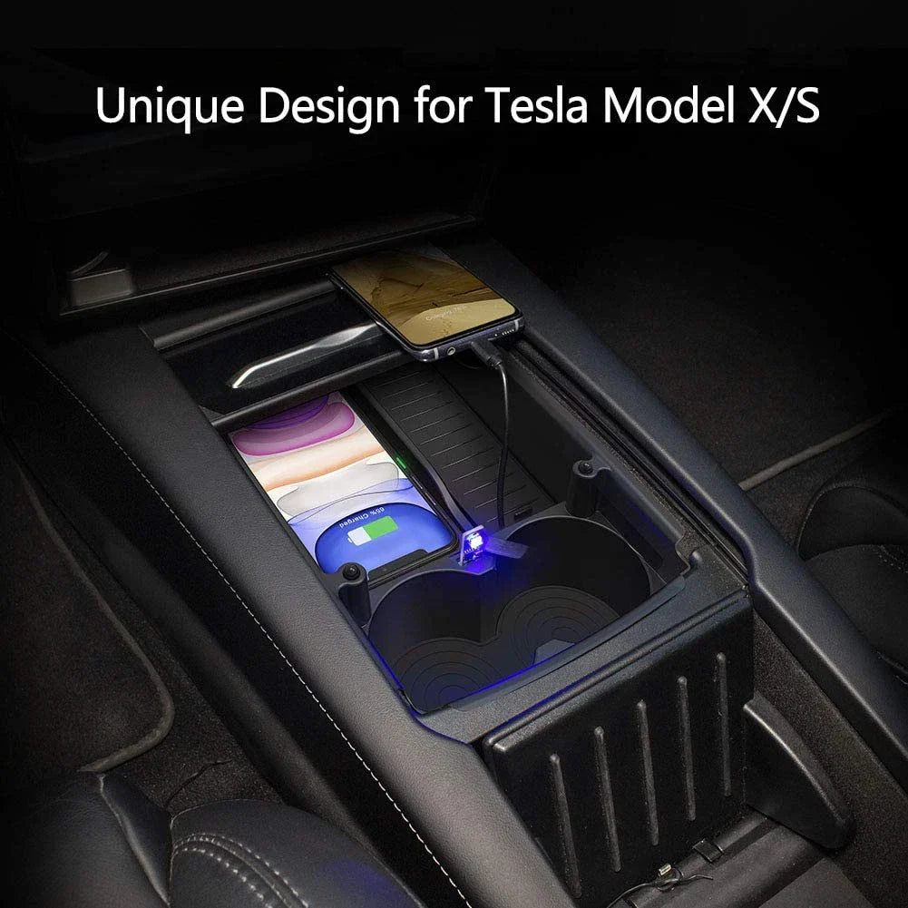 Center Console Organizer Storage Box Phone Wireless Charger for Tesla Model X
