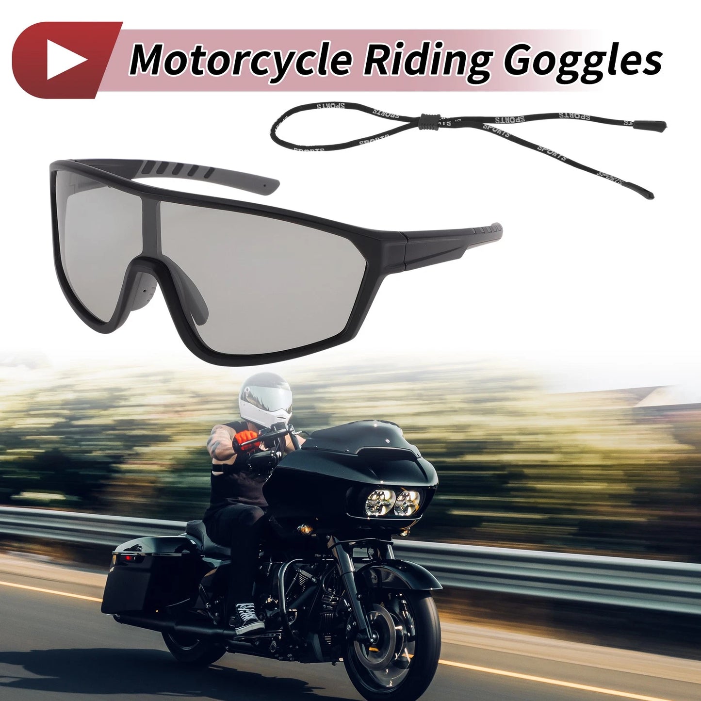 Set of 1 Motorcycle Riding Goggles for Universal Fit (Light Gray Lens)