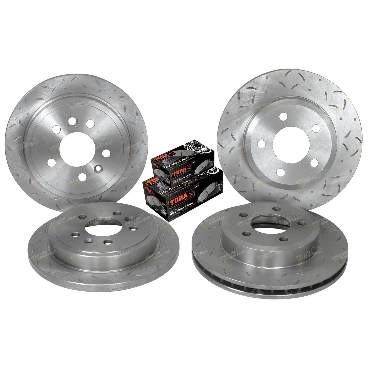 2x Front & Rear Slotted & Dimpled Disc Rotors & Pads for AU2 AU3 (2000 - 2002)