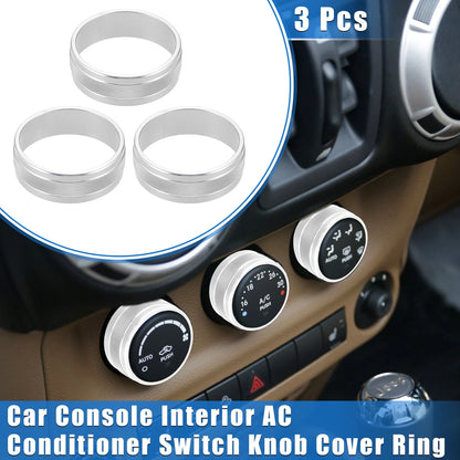 3pcs AC Switch Knob Cover Ring for Jeep Wrangler JK JKU (2011–2018) Silver