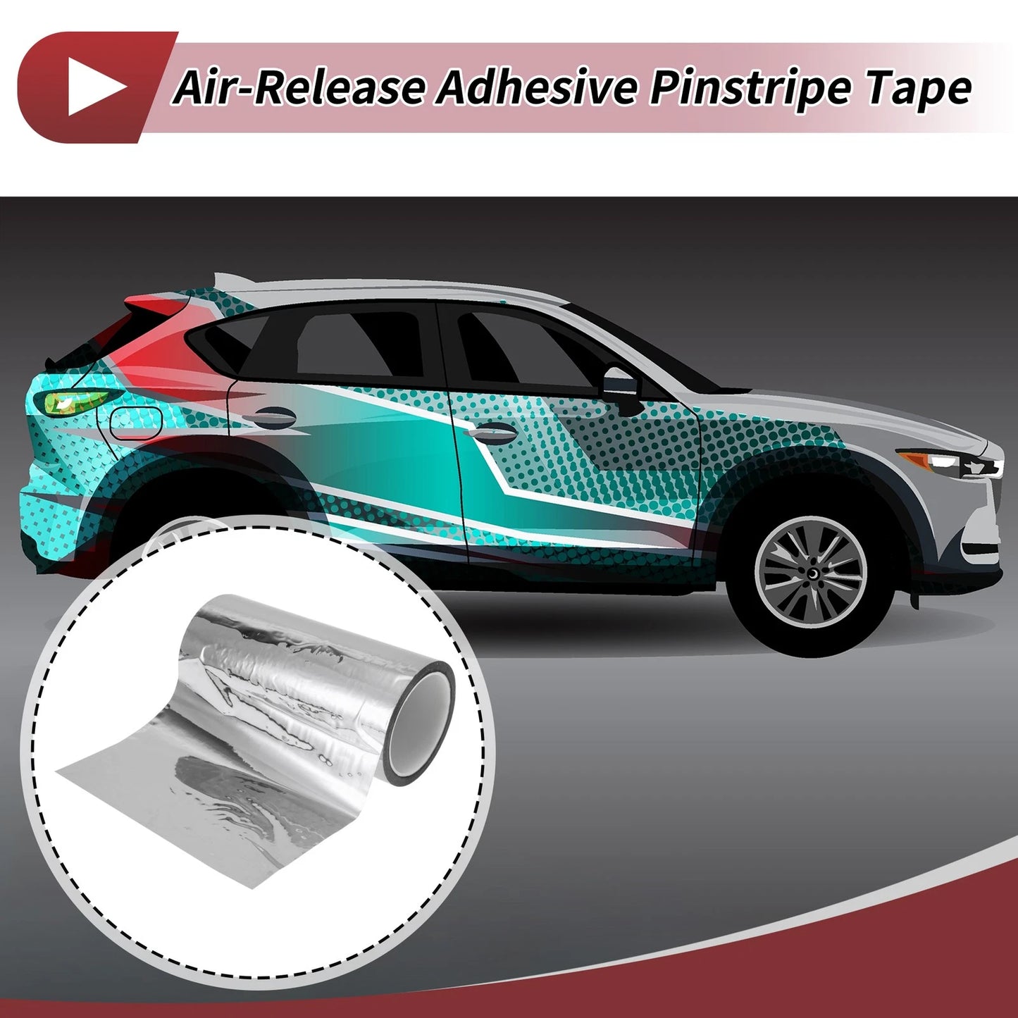 Pinstripe Tape 180mmx50m for Car Motorcycle Boat Silver Tone (1 Pcs)