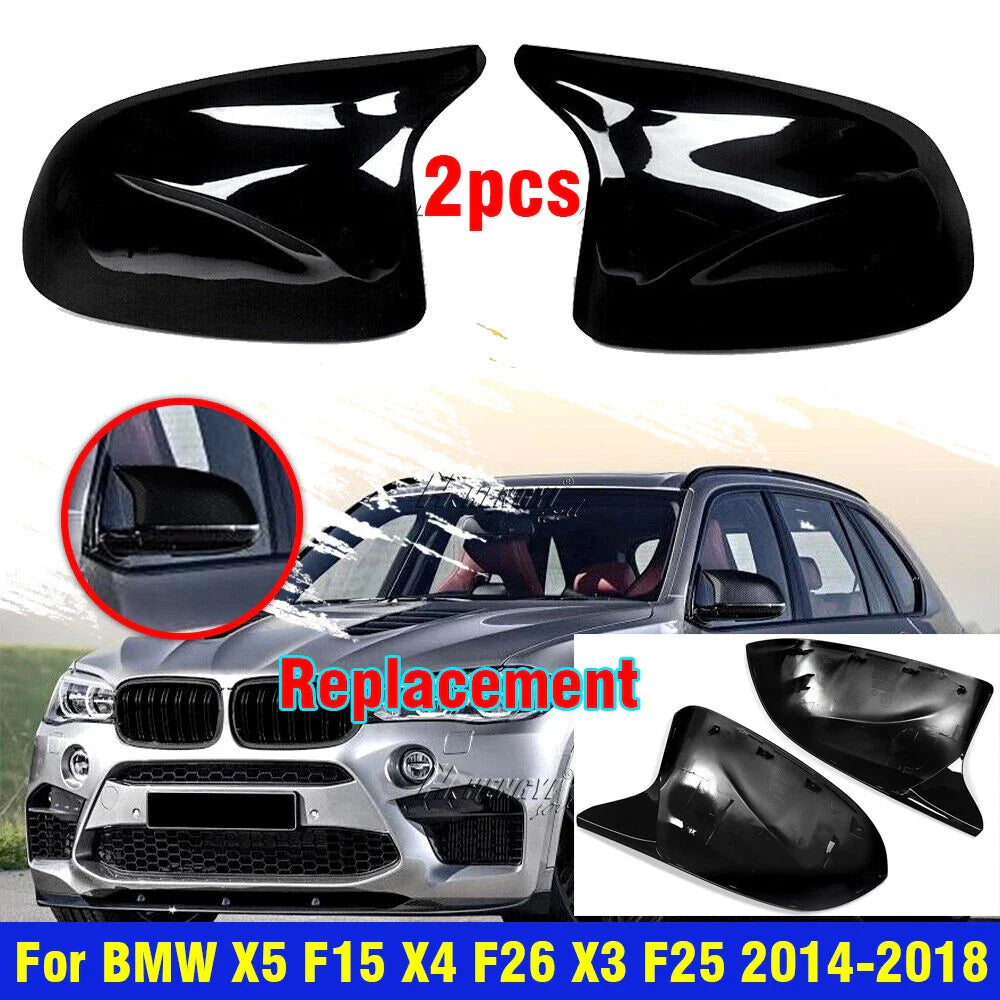 Gloss Black Snap-On Side Mirror Cover Cap for BMW X5 X4 X3 (2014–2018)