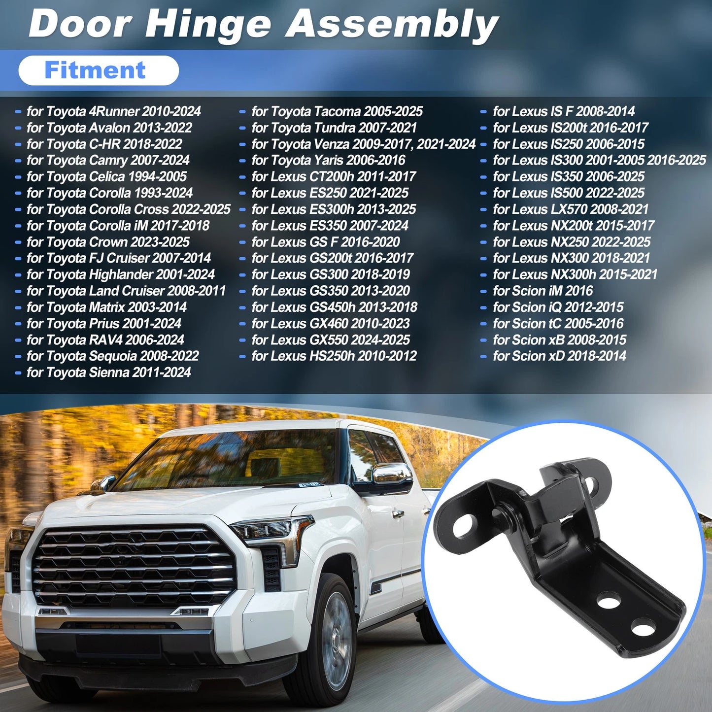 Upper Door Hinge Assembly for Toyota 4Runner Camry Tacoma (1996–2023) 924-991 68710-02020