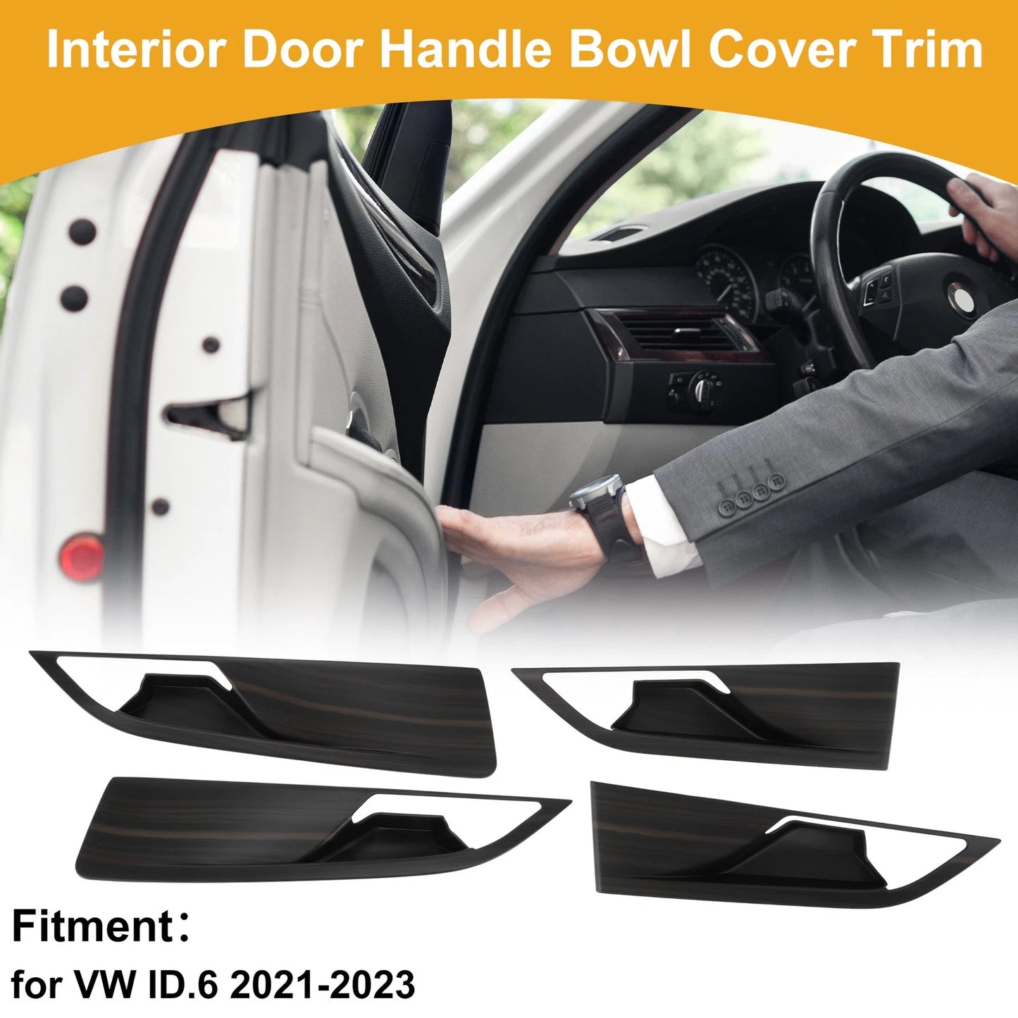 Interior Door Handle Bowl Cover Trim for VW ID.6 (2021–2023) Woodgrain Brown