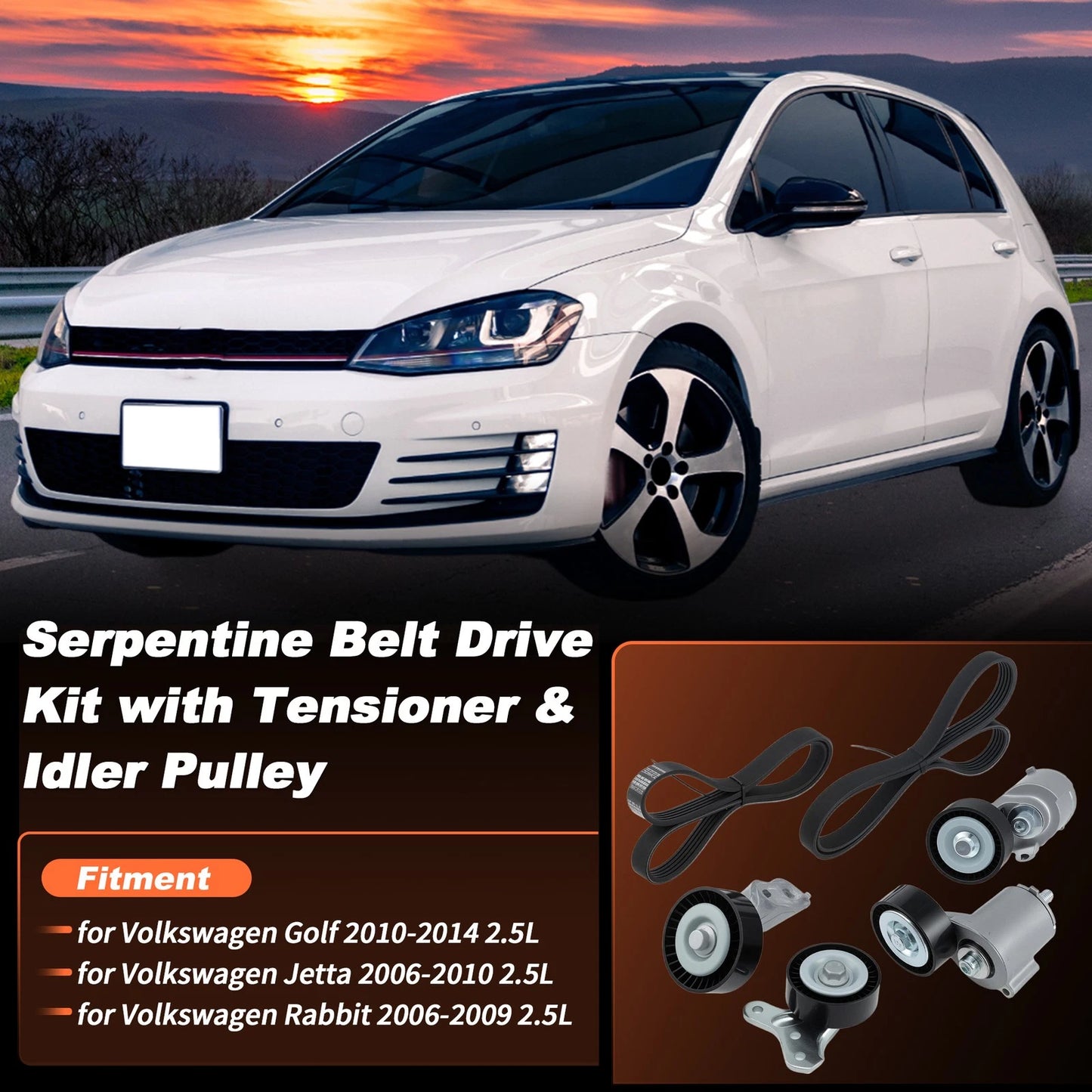 Drive Belt Tensioner Idler Pulley Kit for VW Golf Jetta Rabbit (2006–2010)